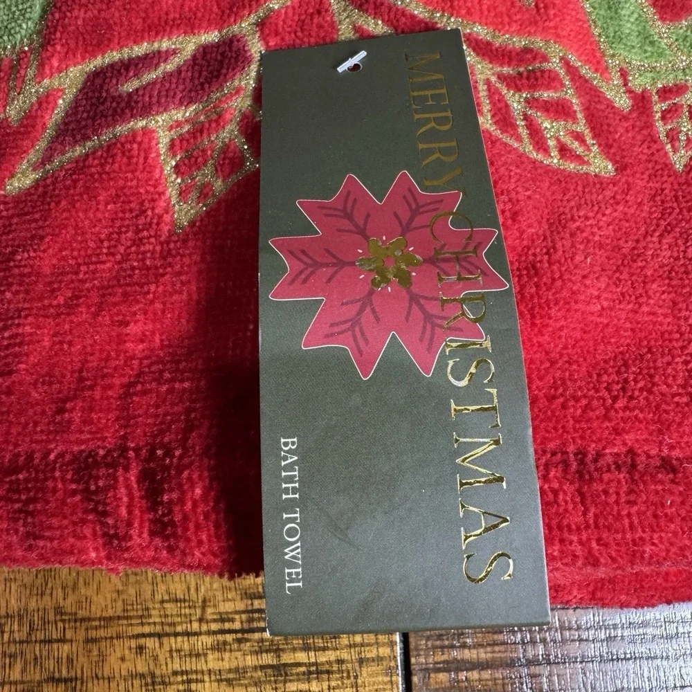 Vtg NOS‎ 90's Merry Christmas Poinsettia Holiday Bath Towels 2pc Set OEKO-TEX